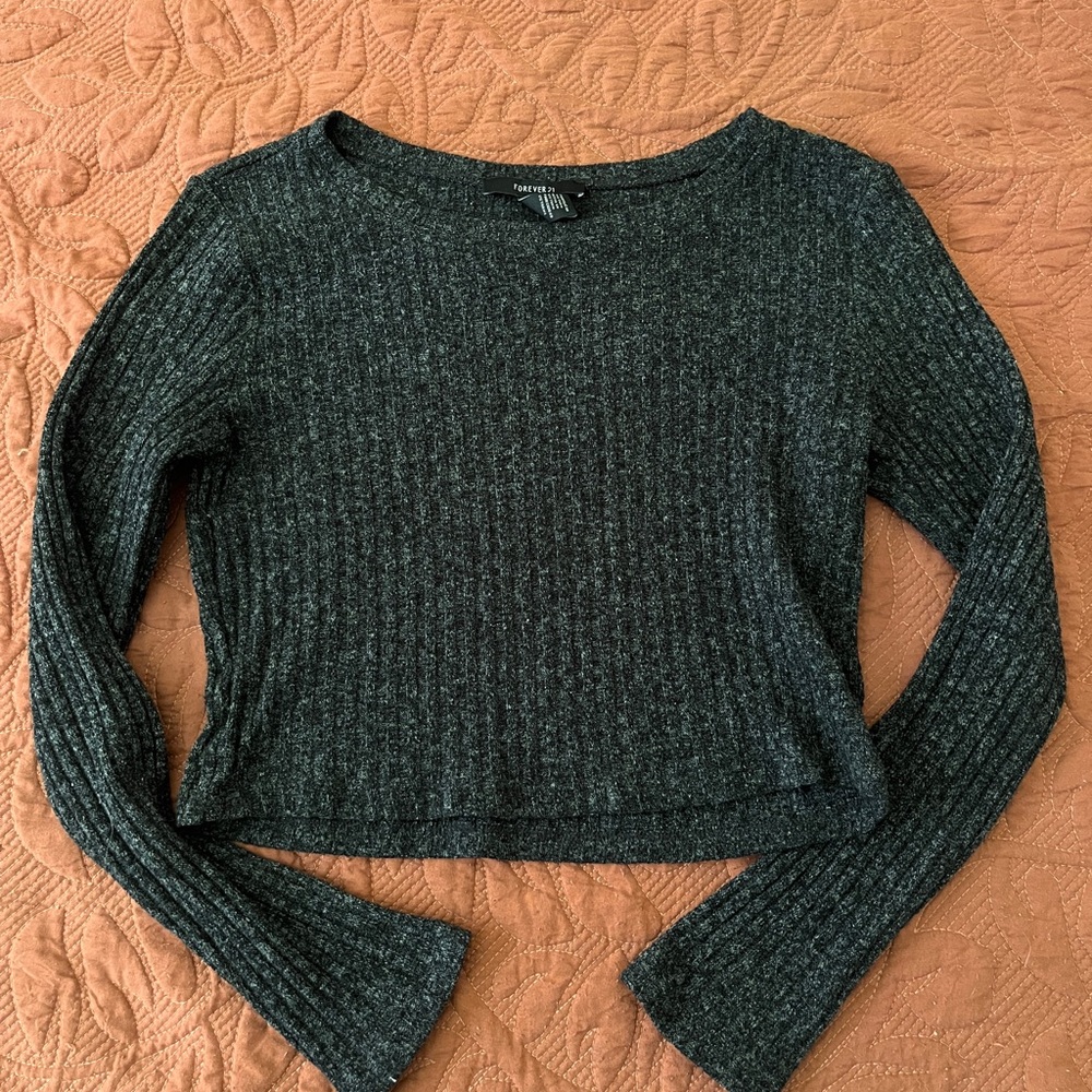 Forever 21 Charcoal Ribbed Knit Top